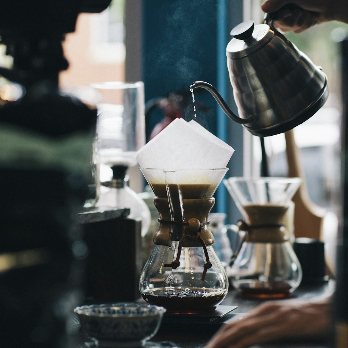 Pour-over coffee being brewed